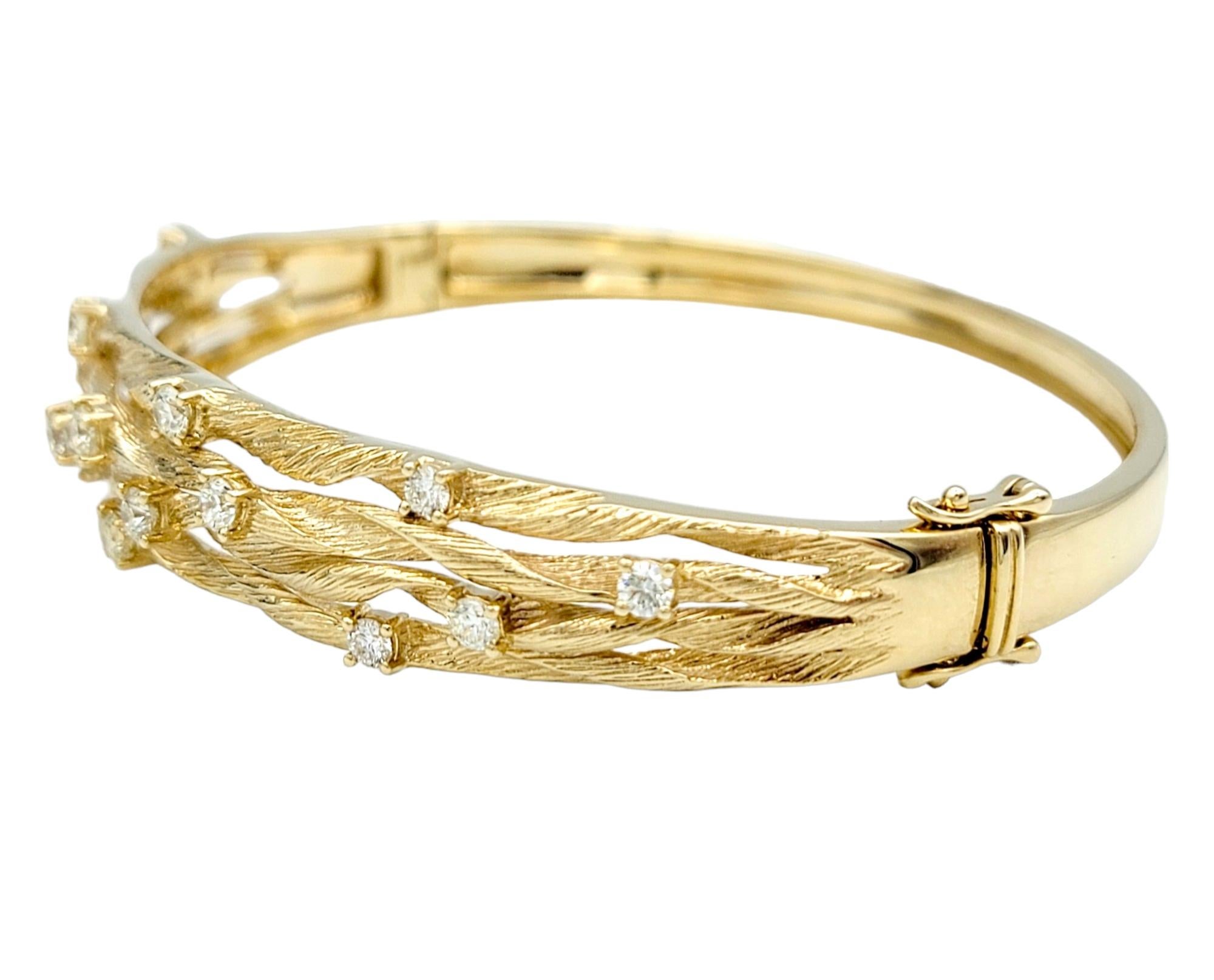 Contemporary Effy D'oro Diamond Twisted Rope Design Bangle Bracelet in 14 Karat Yellow Gold