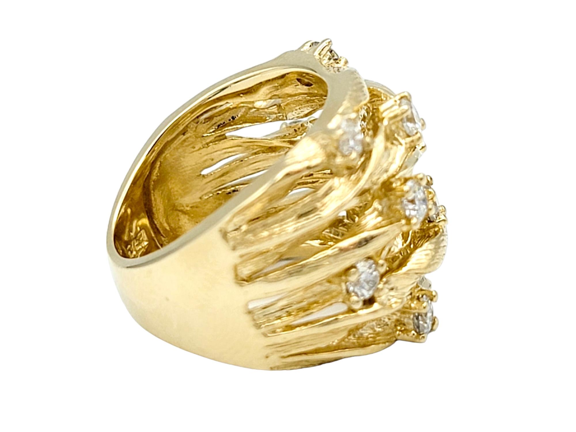 Contemporary Effy D'Oro Round Diamond and Rope Design Wide Band Ring in 14 Karat Yellow Gold For Sale
