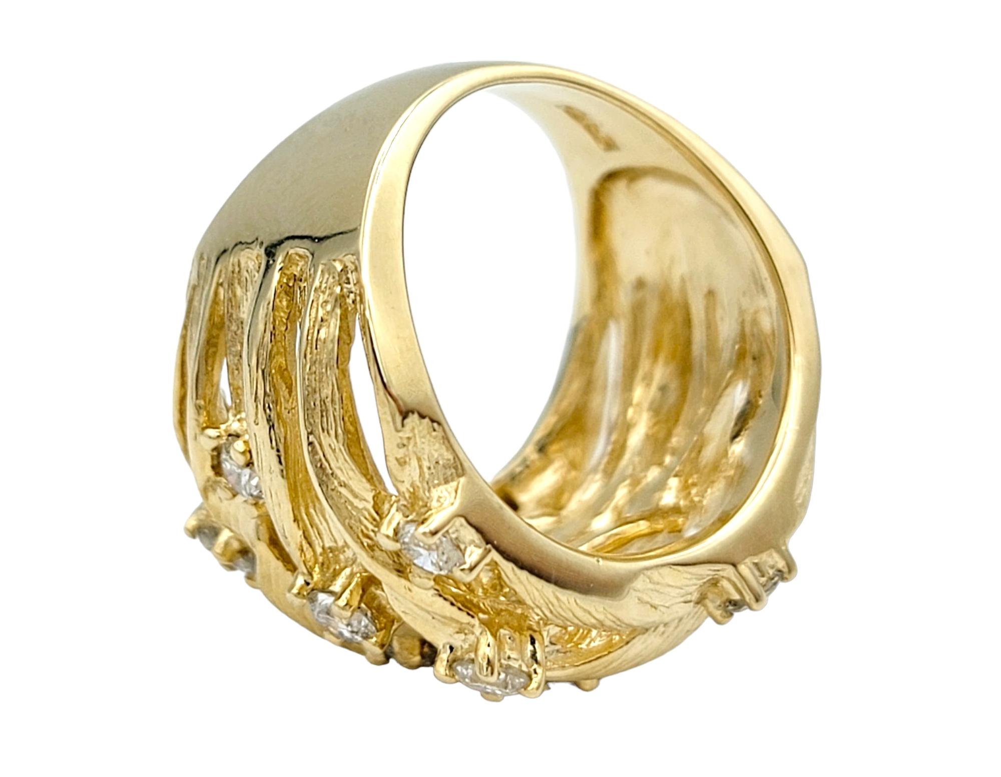 Round Cut Effy D'Oro Round Diamond and Rope Design Wide Band Ring in 14 Karat Yellow Gold For Sale