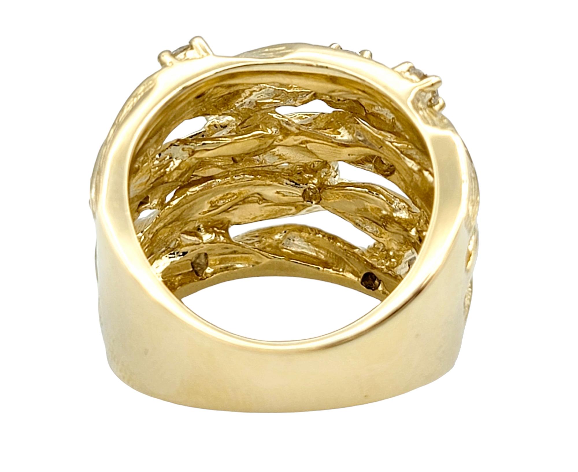 Effy D'Oro Round Diamond and Rope Design Wide Band Ring in 14 Karat Yellow Gold In Good Condition For Sale In Scottsdale, AZ