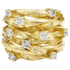 Used Effy D'Oro Round Diamond and Rope Design Wide Band Ring in 14 Karat Yellow Gold