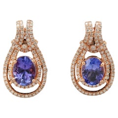 EFFY Earrings / 3.95 CT Tanzanite & Diamond Luxury / 14K Rose Gold