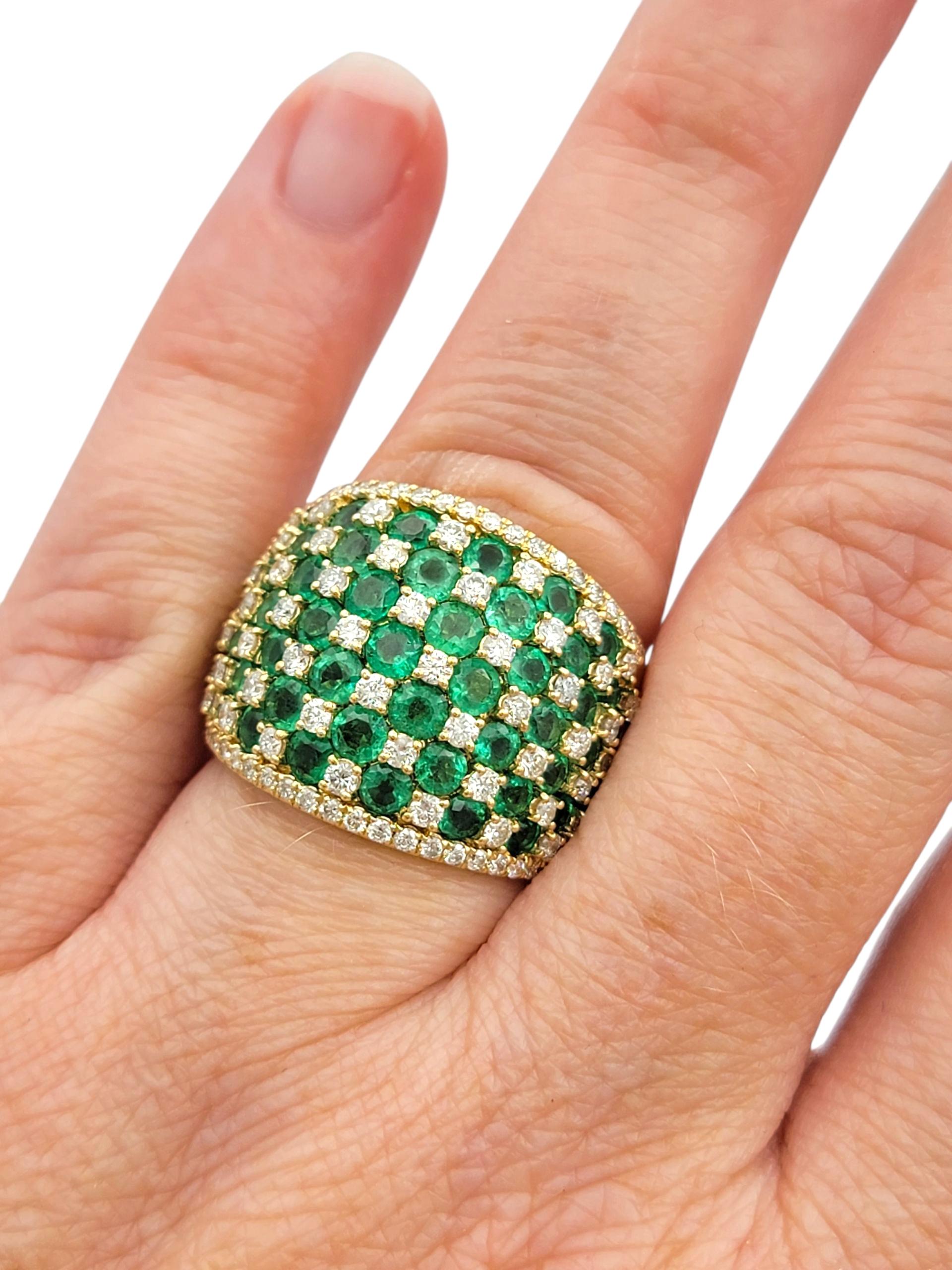 Effy Emerald and Diamond Checkerboard Motif Wide Band Ring 14 Karat Yellow Gold (bague à large bande en or jaune 14 carats) en vente 4