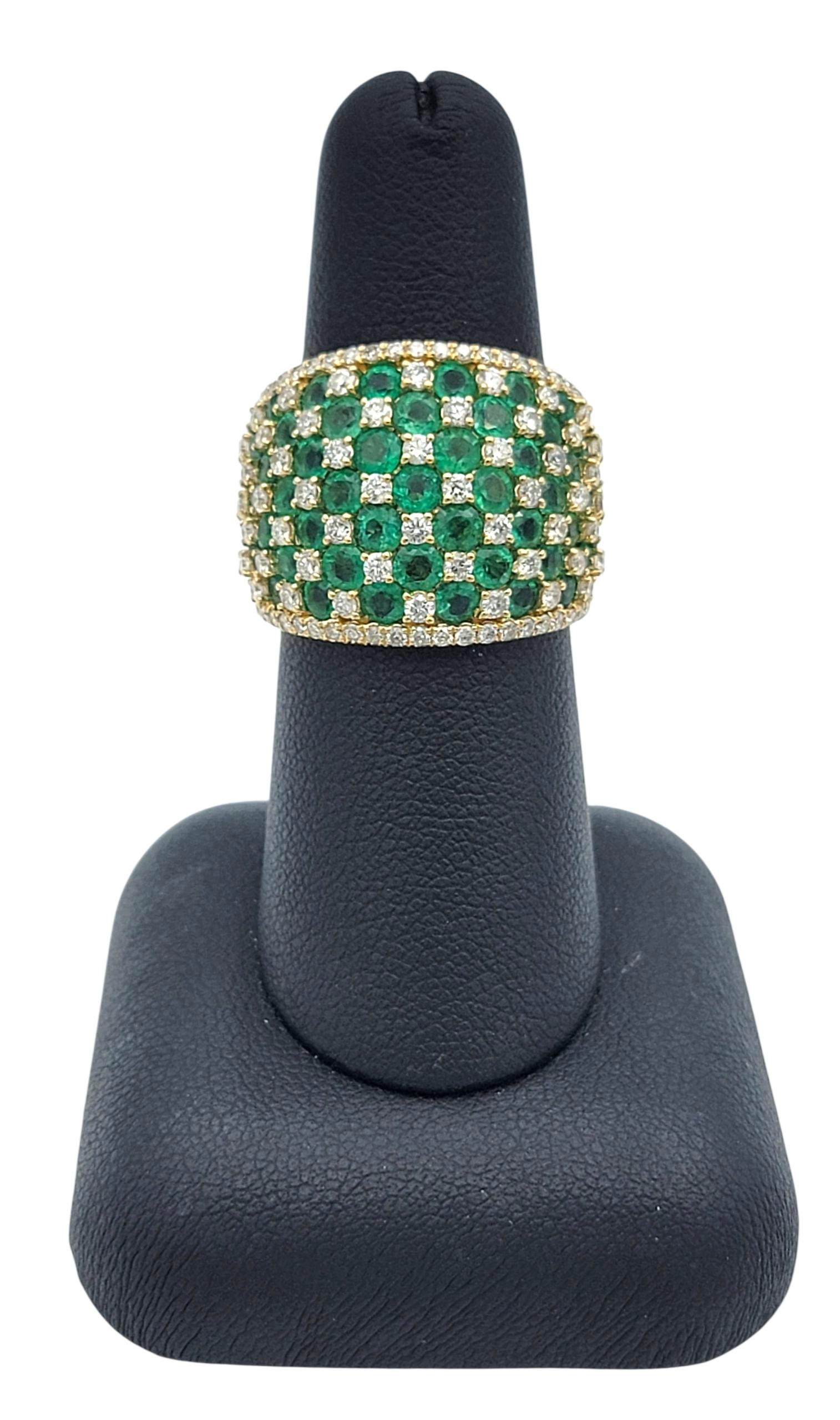 Effy Emerald and Diamond Checkerboard Motif Wide Band Ring 14 Karat Yellow Gold (bague à large bande en or jaune 14 carats) en vente 5