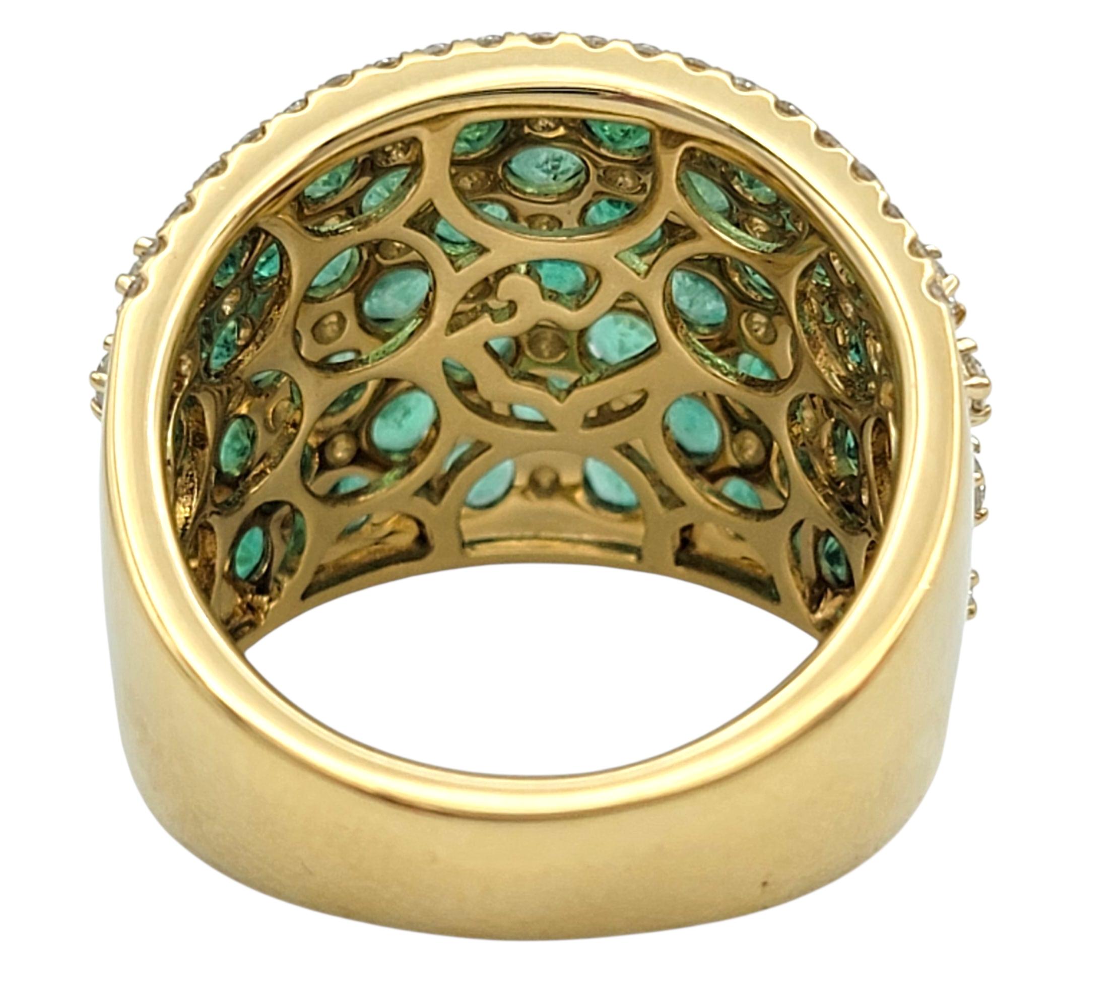 Effy Emerald and Diamond Checkerboard Motif Wide Band Ring 14 Karat Yellow Gold (bague à large bande en or jaune 14 carats) Bon état - En vente à Scottsdale, AZ