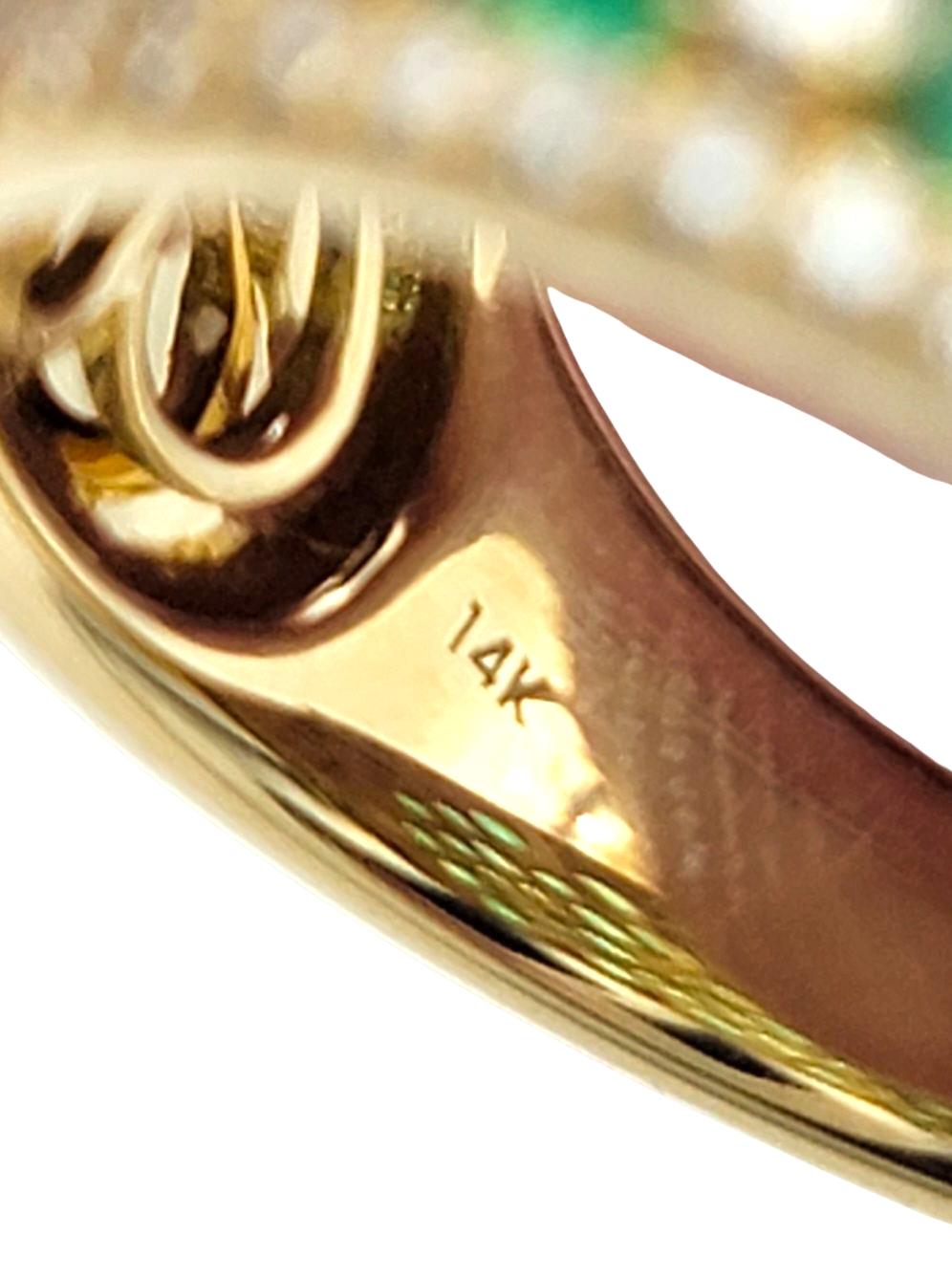 Effy Emerald and Diamond Checkerboard Motif Wide Band Ring 14 Karat Yellow Gold (bague à large bande en or jaune 14 carats) en vente 2