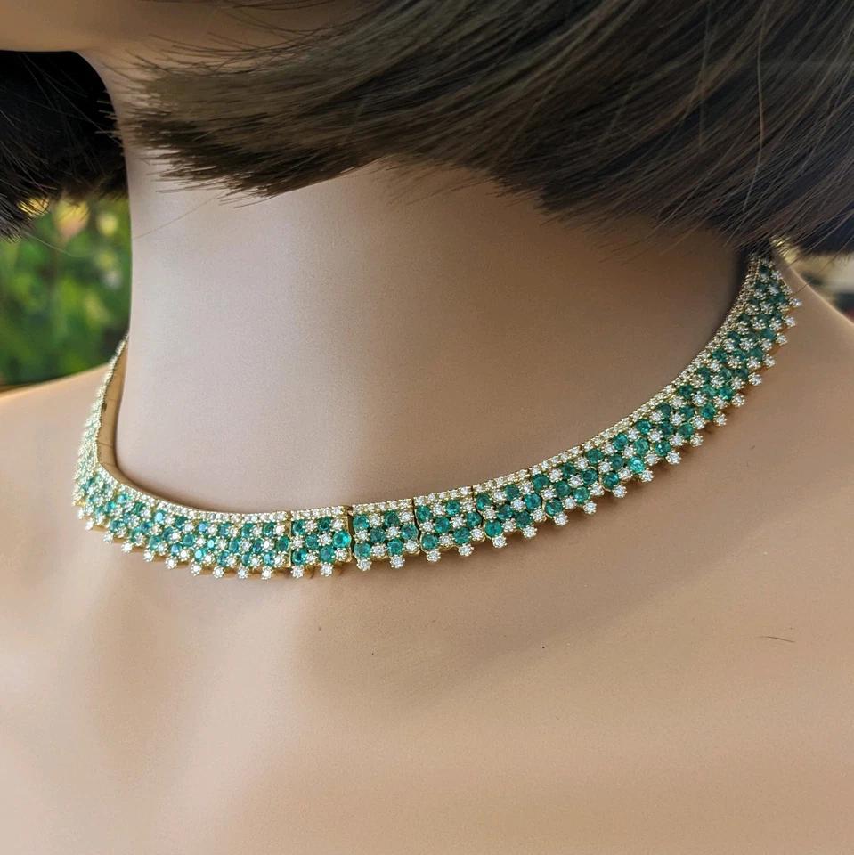 Round Cut EFFY Emerald and Diamond Set - Necklace, Bracelet, and Ring in 14k Yellow Gold