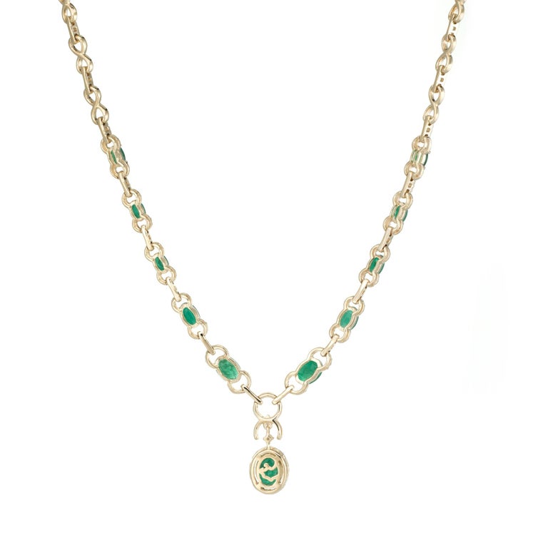 Effy Emerald Diamond Drop Necklace Estate 14 Karat Yellow Gold at 1stDibs