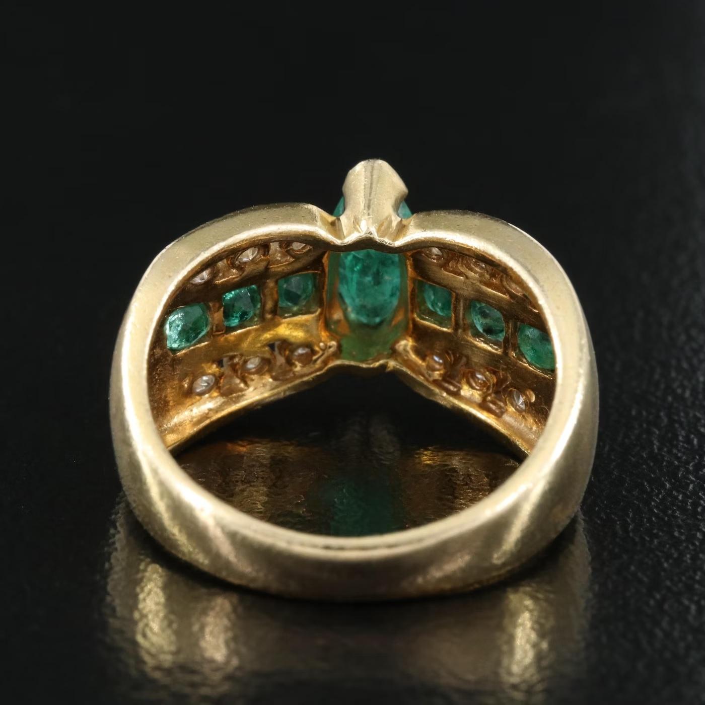 Marquise Cut EFFY Emerald & Diamond Ring / 14K Gold For Sale