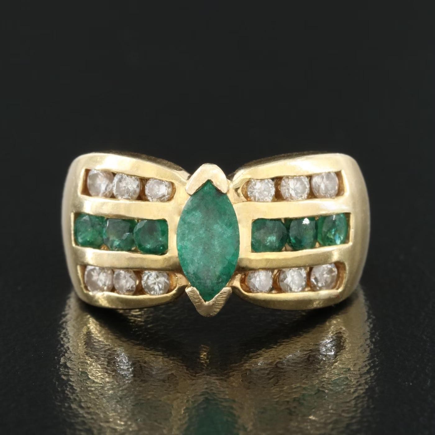 Women's EFFY Emerald & Diamond Ring / 14K Gold For Sale