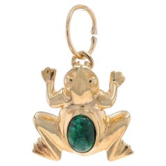 EFFY Emerald Frog Solitaire Pendant - Yellow Gold 14k Oval Cab .37ct Amphibian