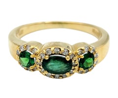 Effy Smaragd, Tsavorit & Diamant Drei Stein Band Ring in 14 Karat Gelbgold