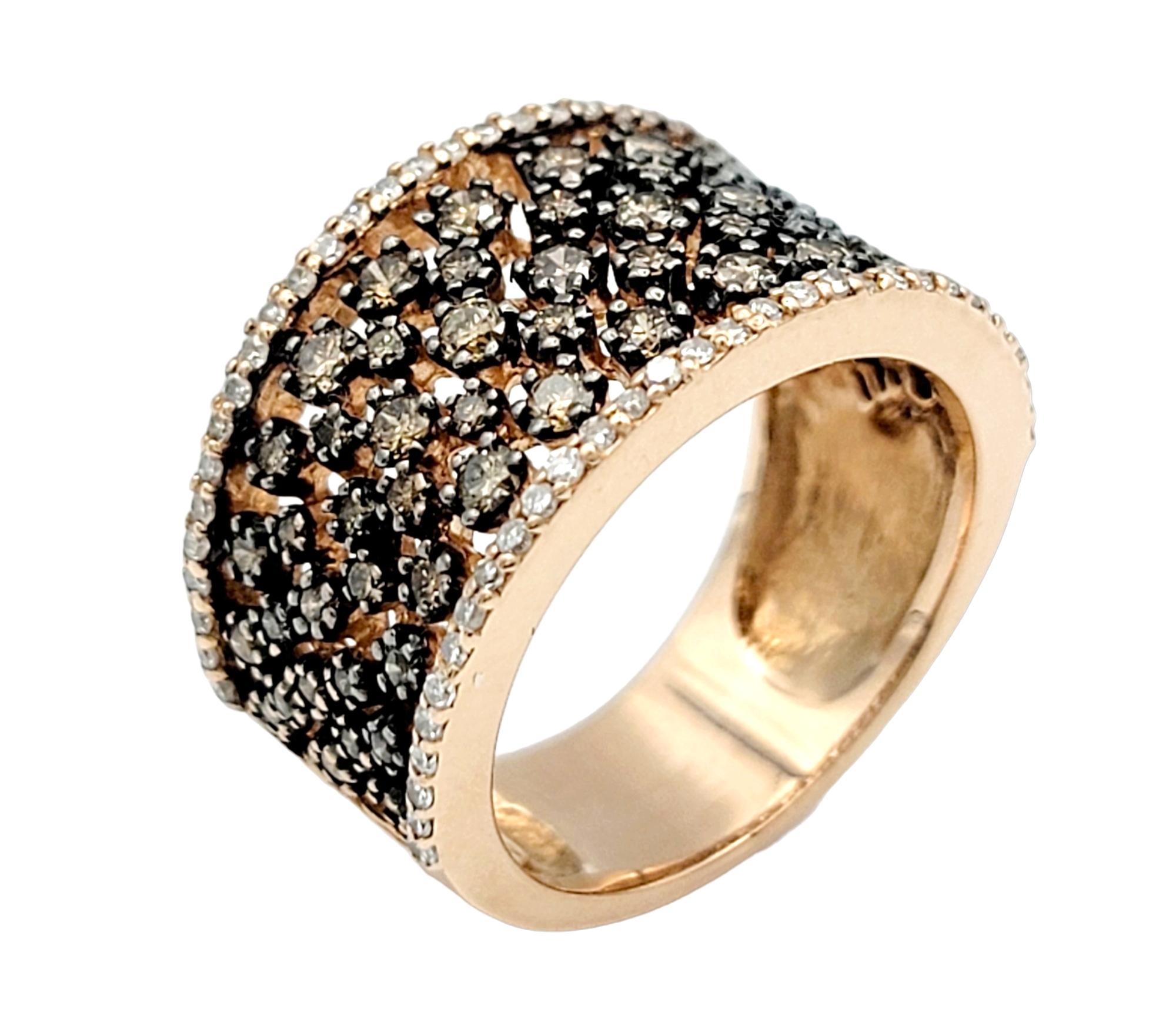 Contemporary Effy Espresso Cognac and White Diamond Wide Cocktail Ring in 14 Karat Rose Gold For Sale