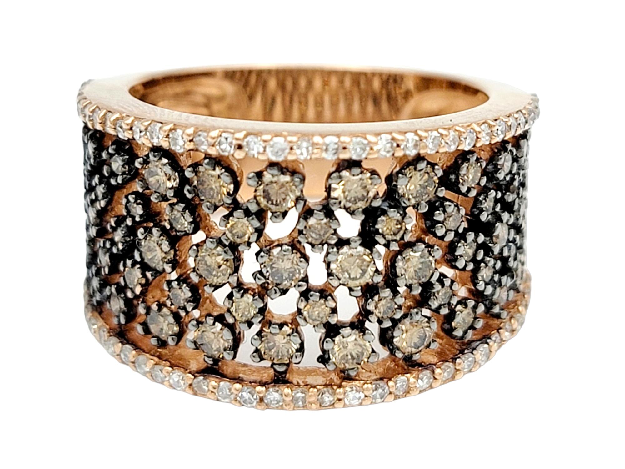 Round Cut Effy Espresso Cognac and White Diamond Wide Cocktail Ring in 14 Karat Rose Gold For Sale