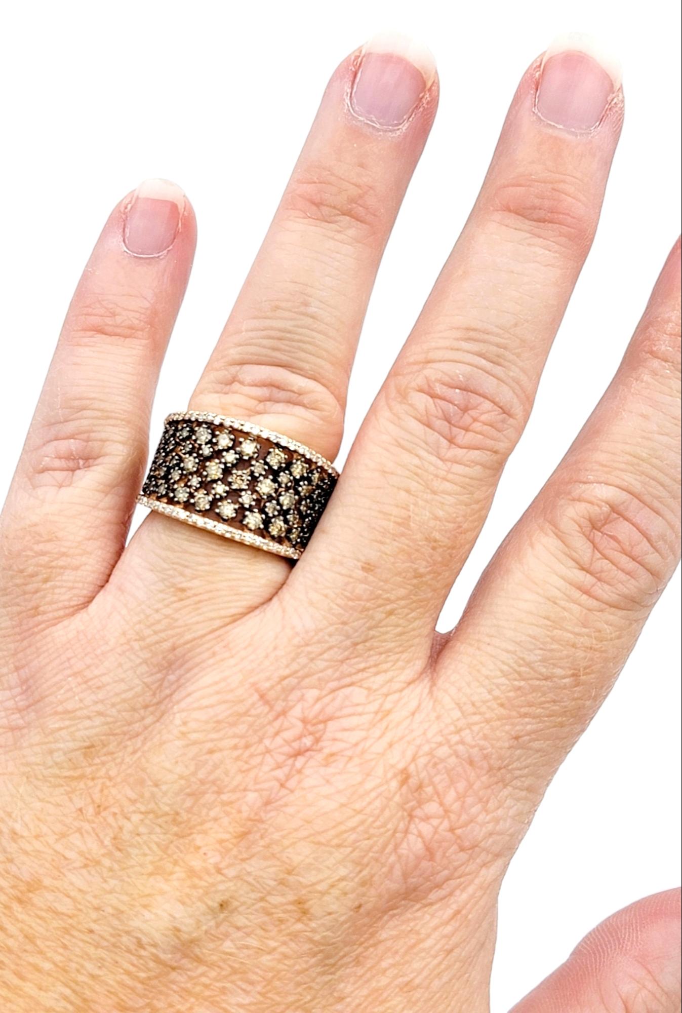 Effy Espresso Cognac and White Diamond Wide Cocktail Ring in 14 Karat Rose Gold For Sale 2