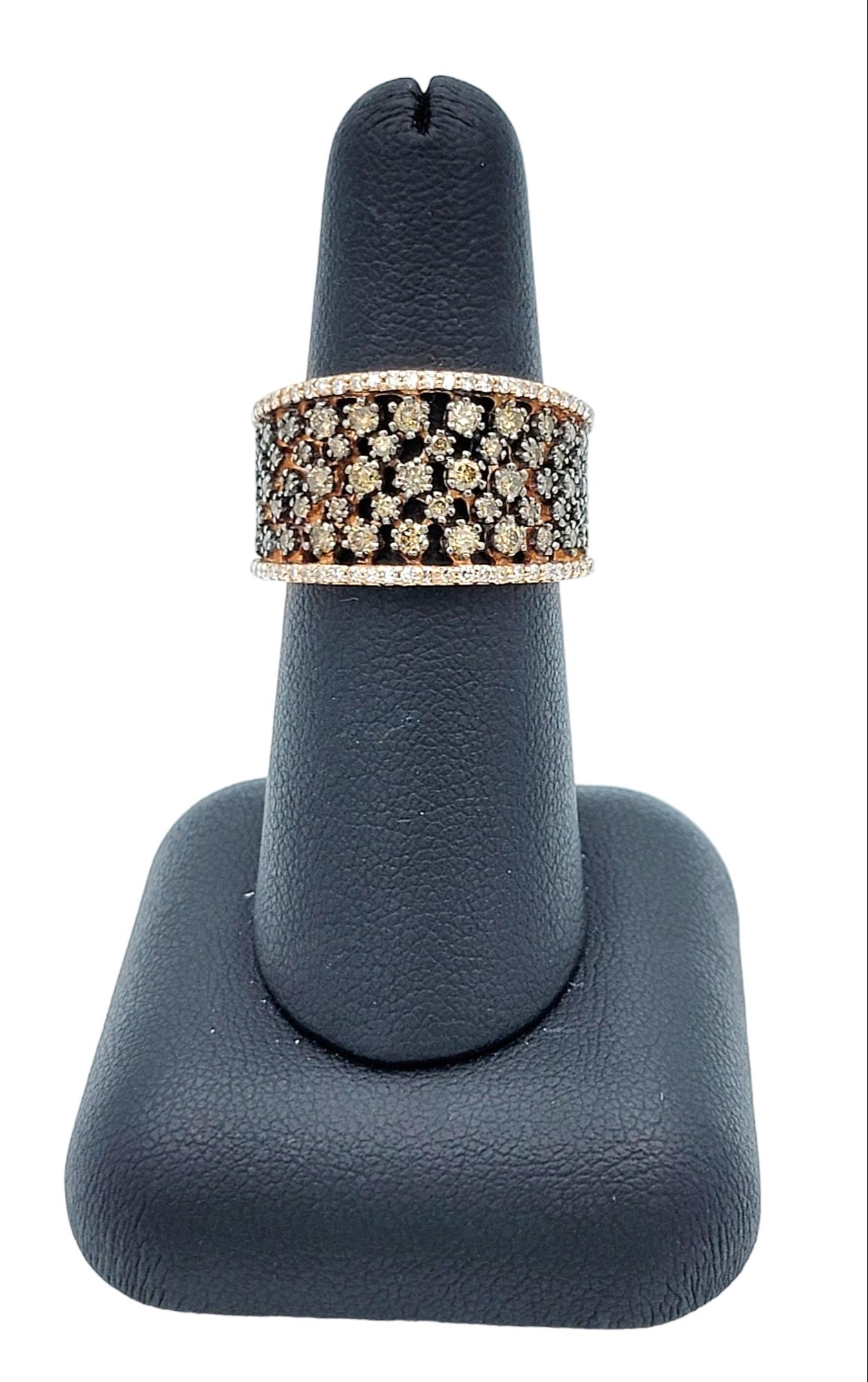 Effy Espresso Cognac and White Diamond Wide Cocktail Ring in 14 Karat Rose Gold For Sale 3