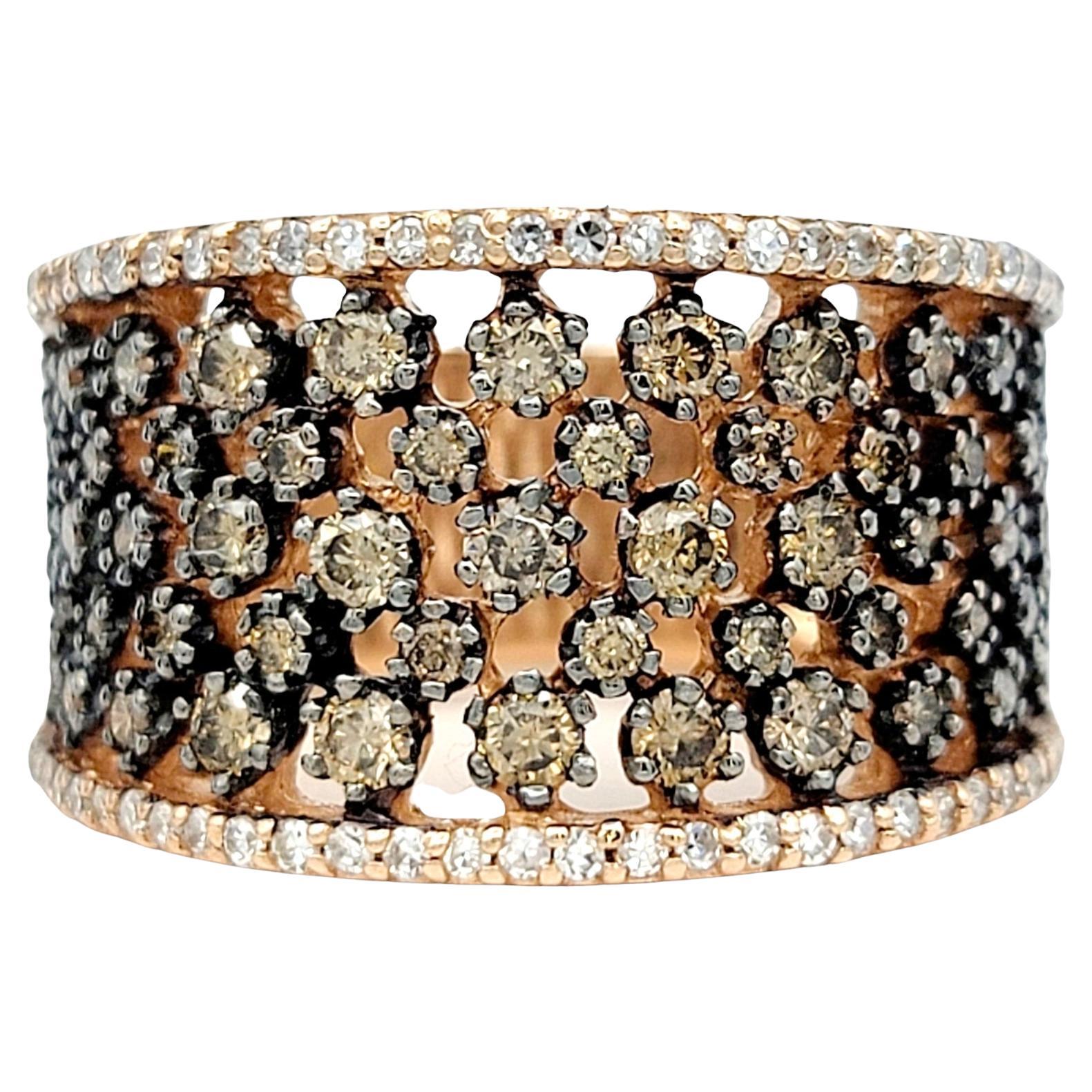 Effy Espresso Cognac and White Diamond Wide Cocktail Ring in 14 Karat Rose Gold For Sale