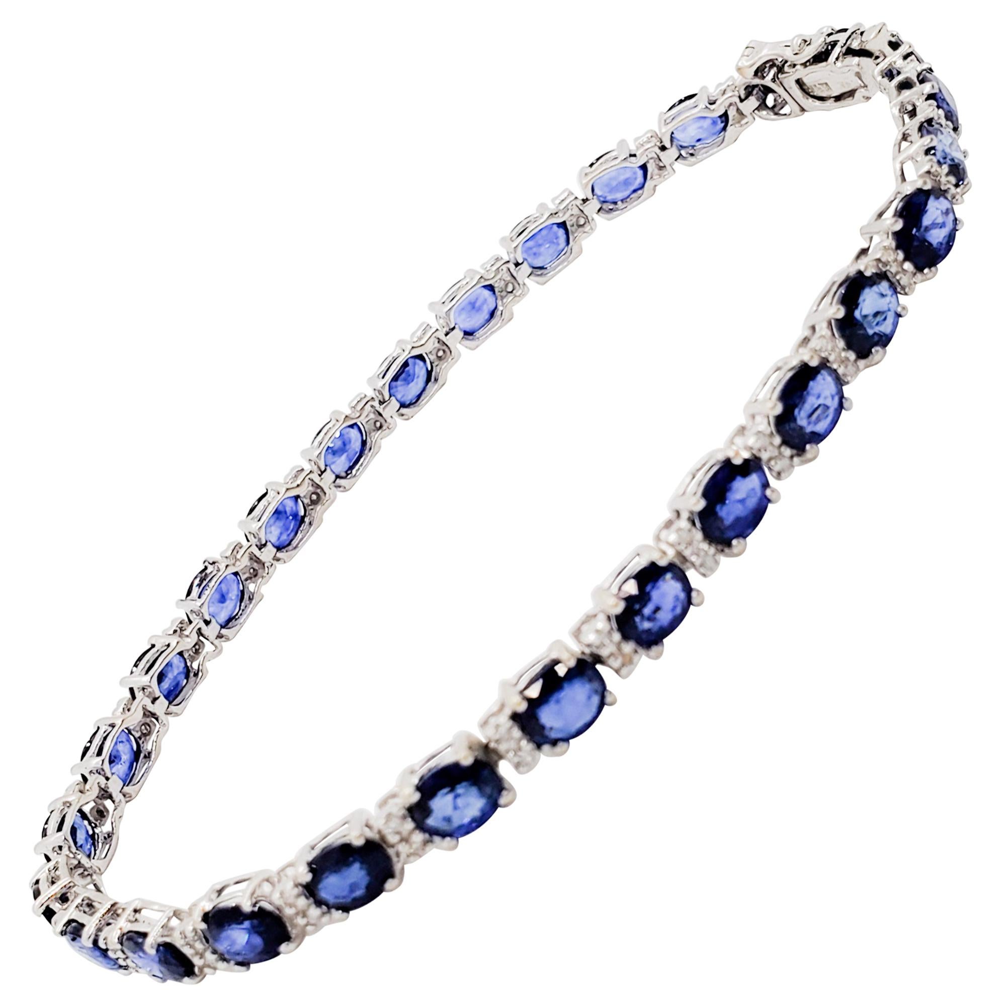 Effy Estate Blue Sapphire and White Diamond Bracelet in 14 Karat White Gold