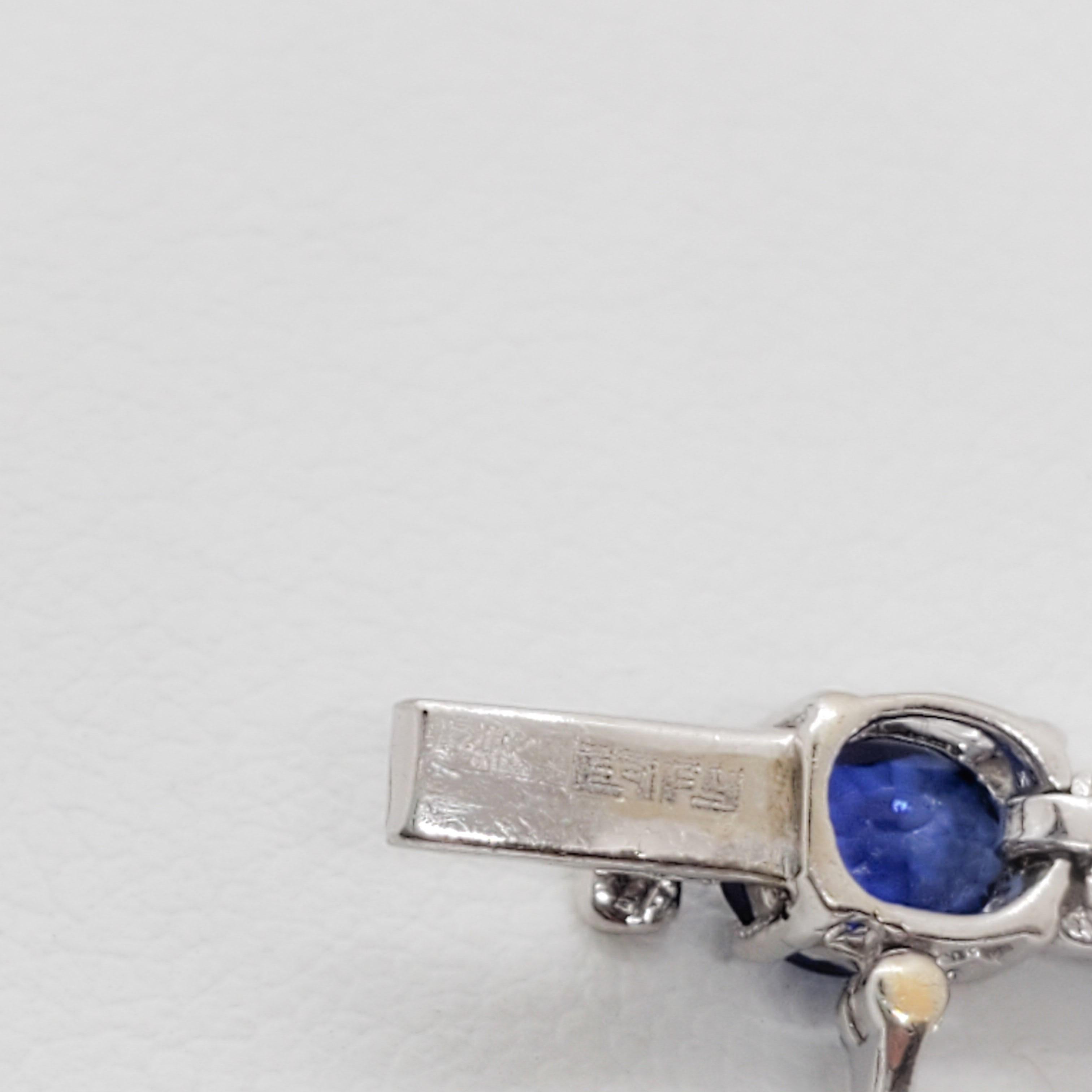 Oval Cut Effy Estate Blue Sapphire and White Diamond Bracelet in 14 Karat White Gold