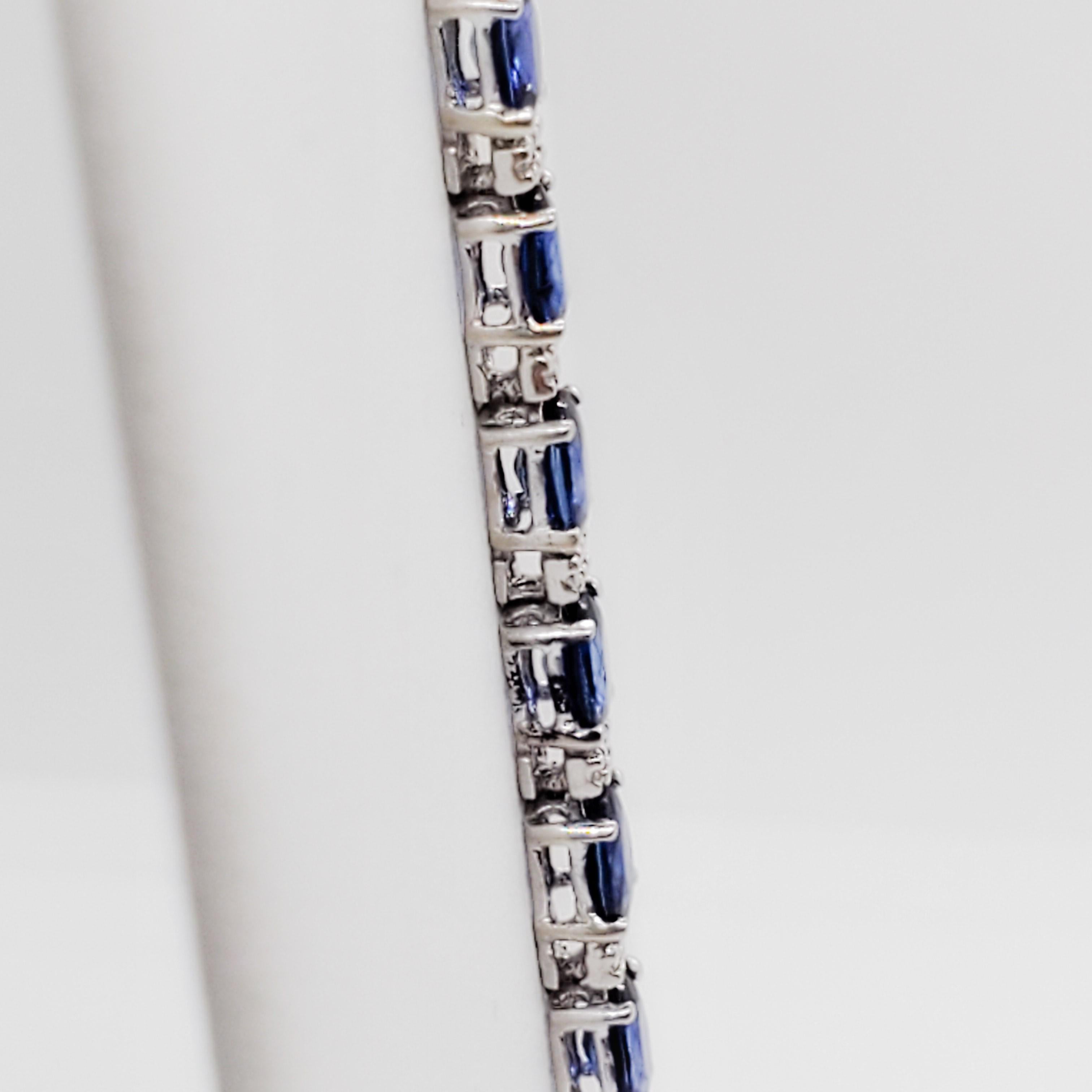 Women's or Men's Effy Estate Blue Sapphire and White Diamond Bracelet in 14 Karat White Gold