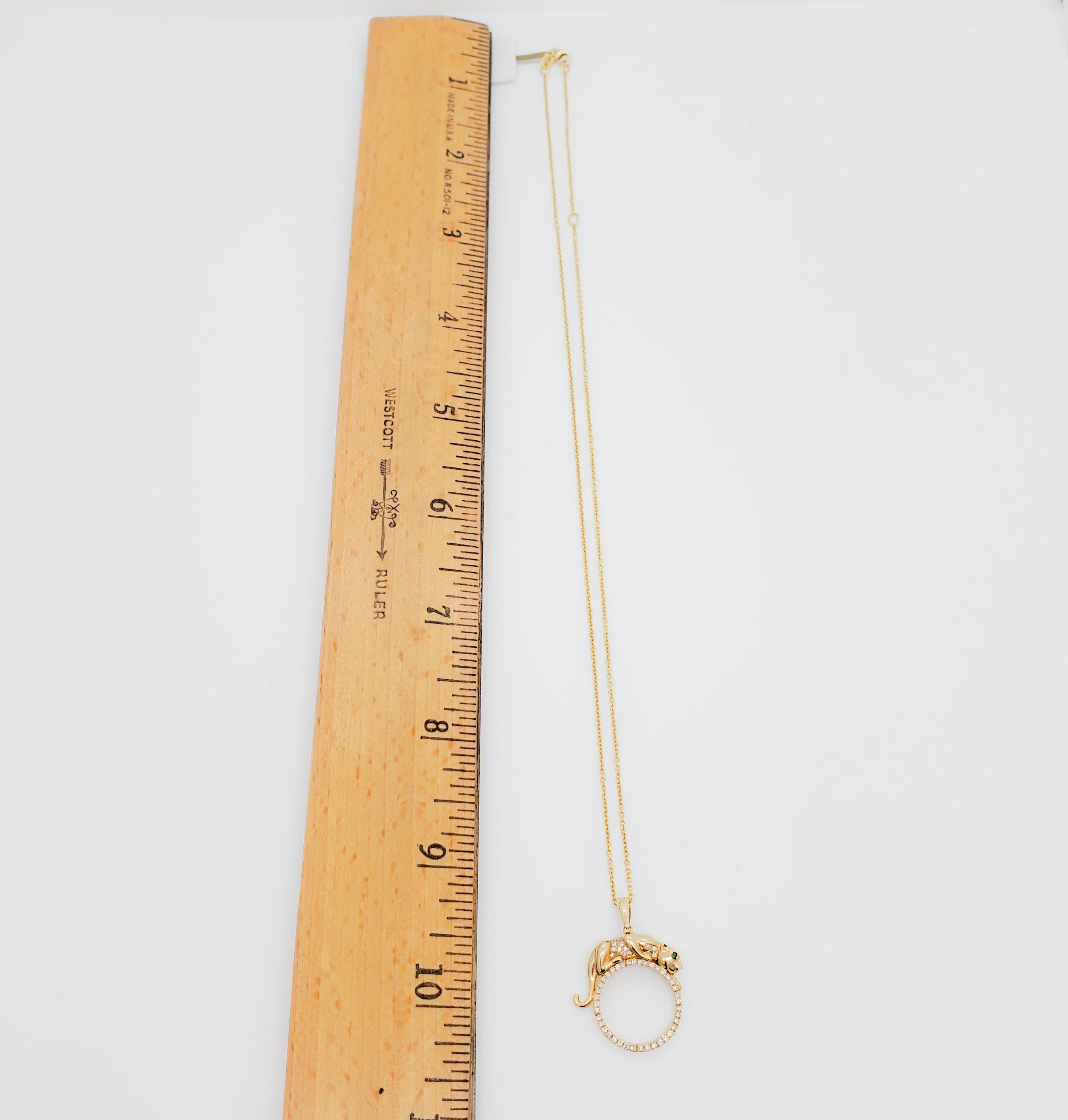 Round Cut Effy Estate Diamond and 14k Yellow Gold Panther Pendant Necklace