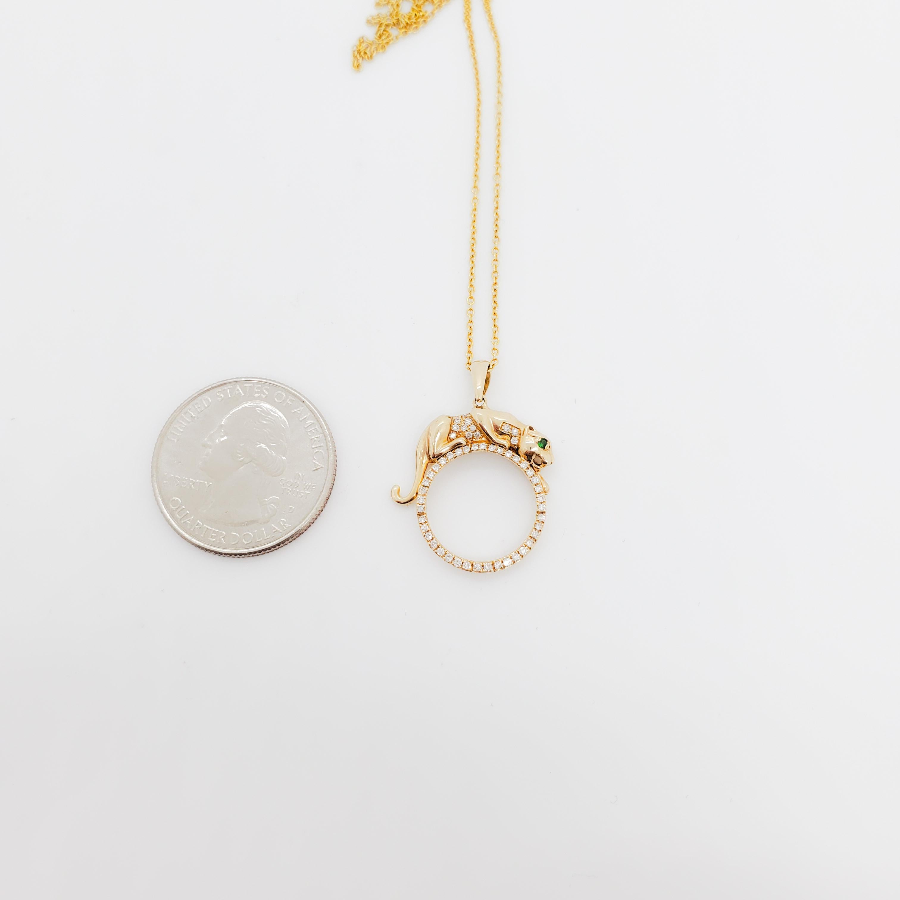 Effy Estate Diamond and 14k Yellow Gold Panther Pendant Necklace In New Condition In Los Angeles, CA