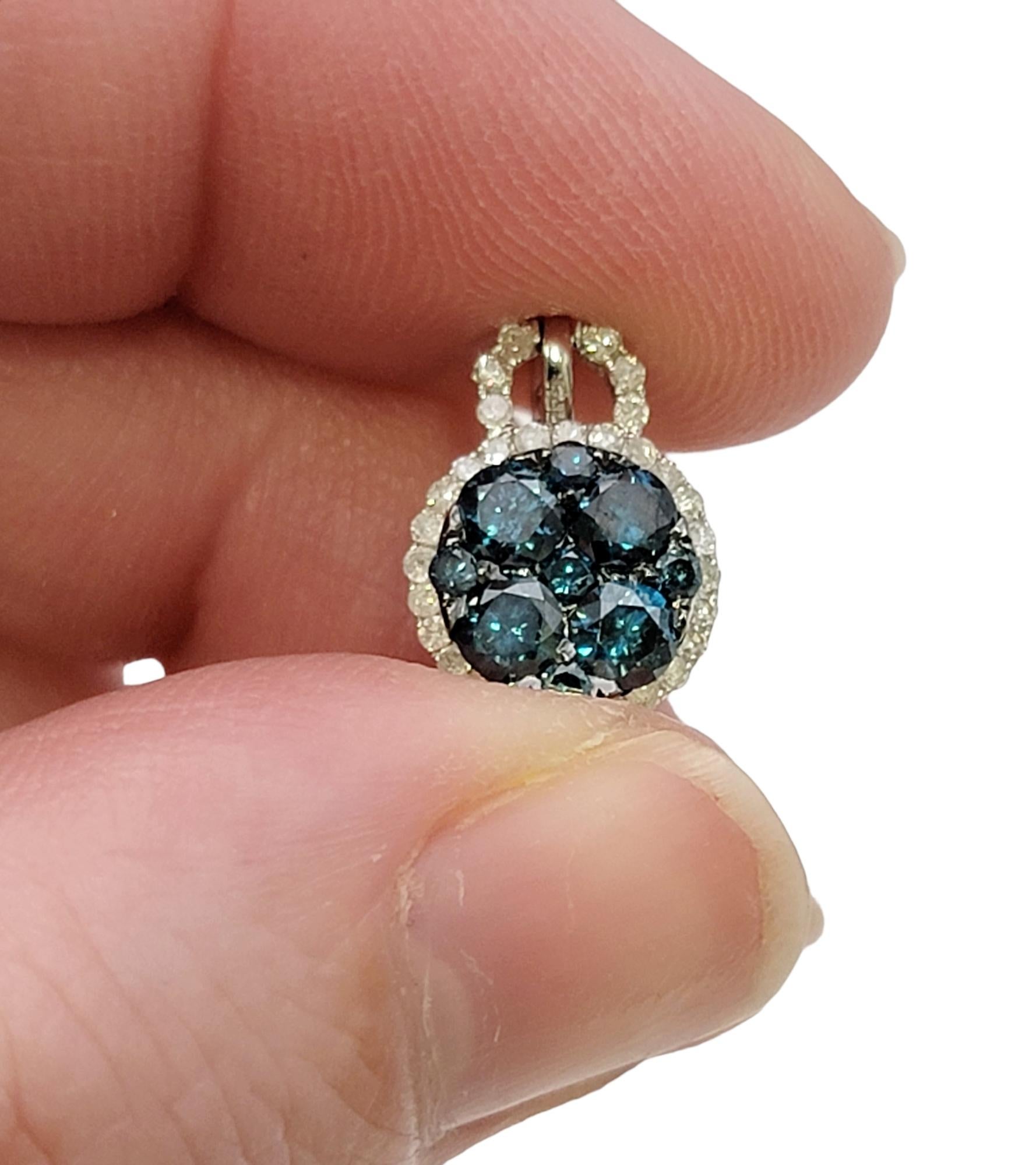 Effy Fancy Blue and White Diamond Halo Cluster Pendant Necklace in White Gold For Sale 3