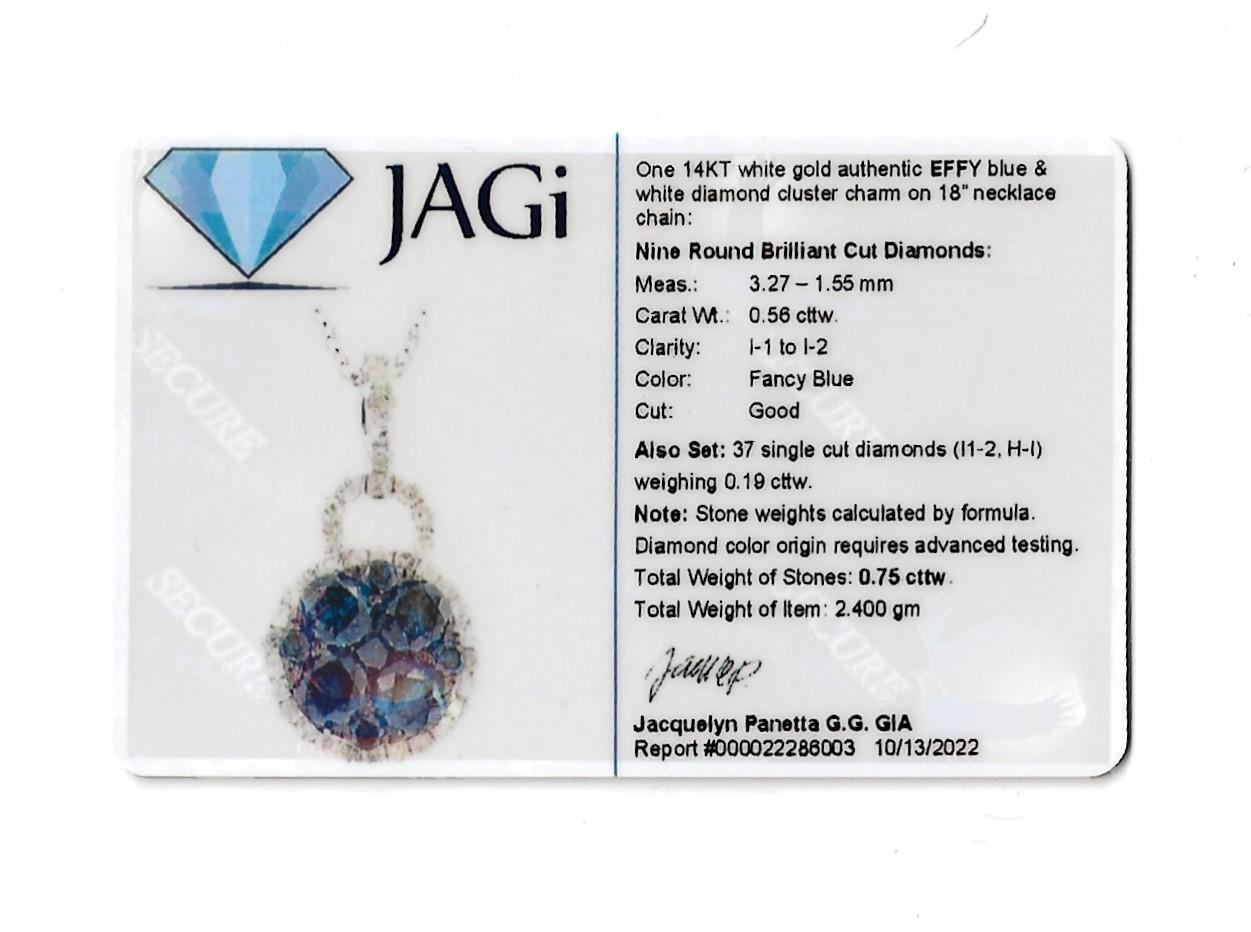 Effy Fancy Blue and White Diamond Halo Cluster Pendant Necklace in White Gold For Sale 5