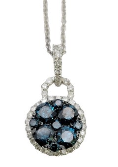 Effy Fancy Blue and White Diamond Halo Cluster Pendant Necklace in White Gold