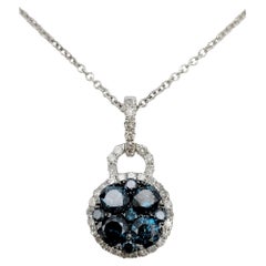 Effy Fancy Blue and White Diamond Halo Cluster Pendant Necklace in White Gold