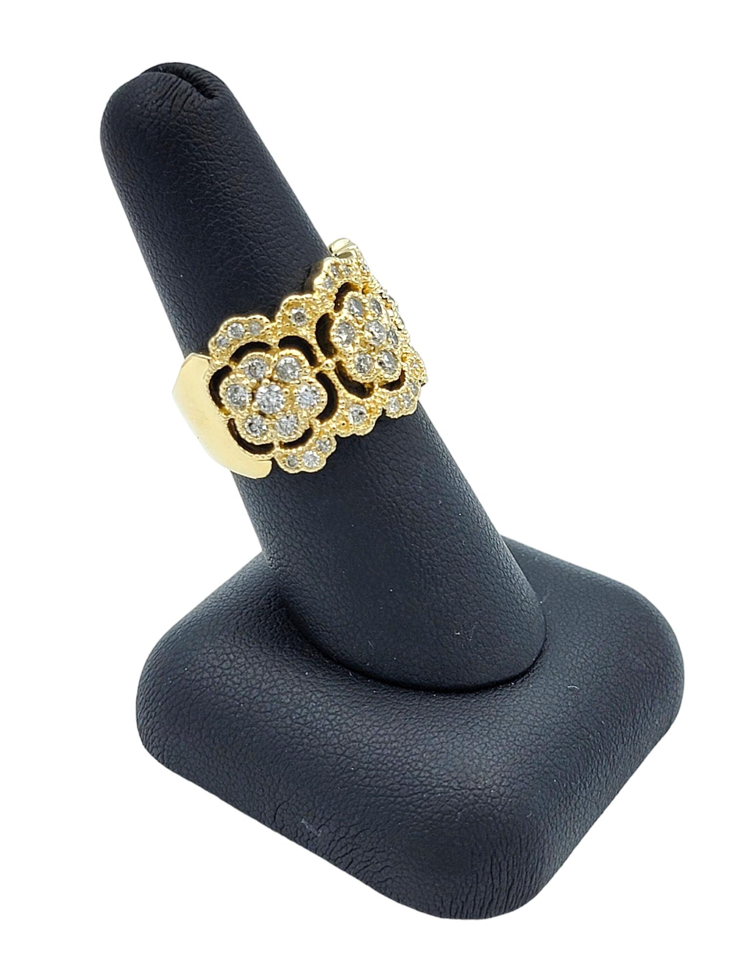 Effy Flower Motif Diamond Band Ring with Milgrain Design in 14 Karat Yellow Gold For Sale 4