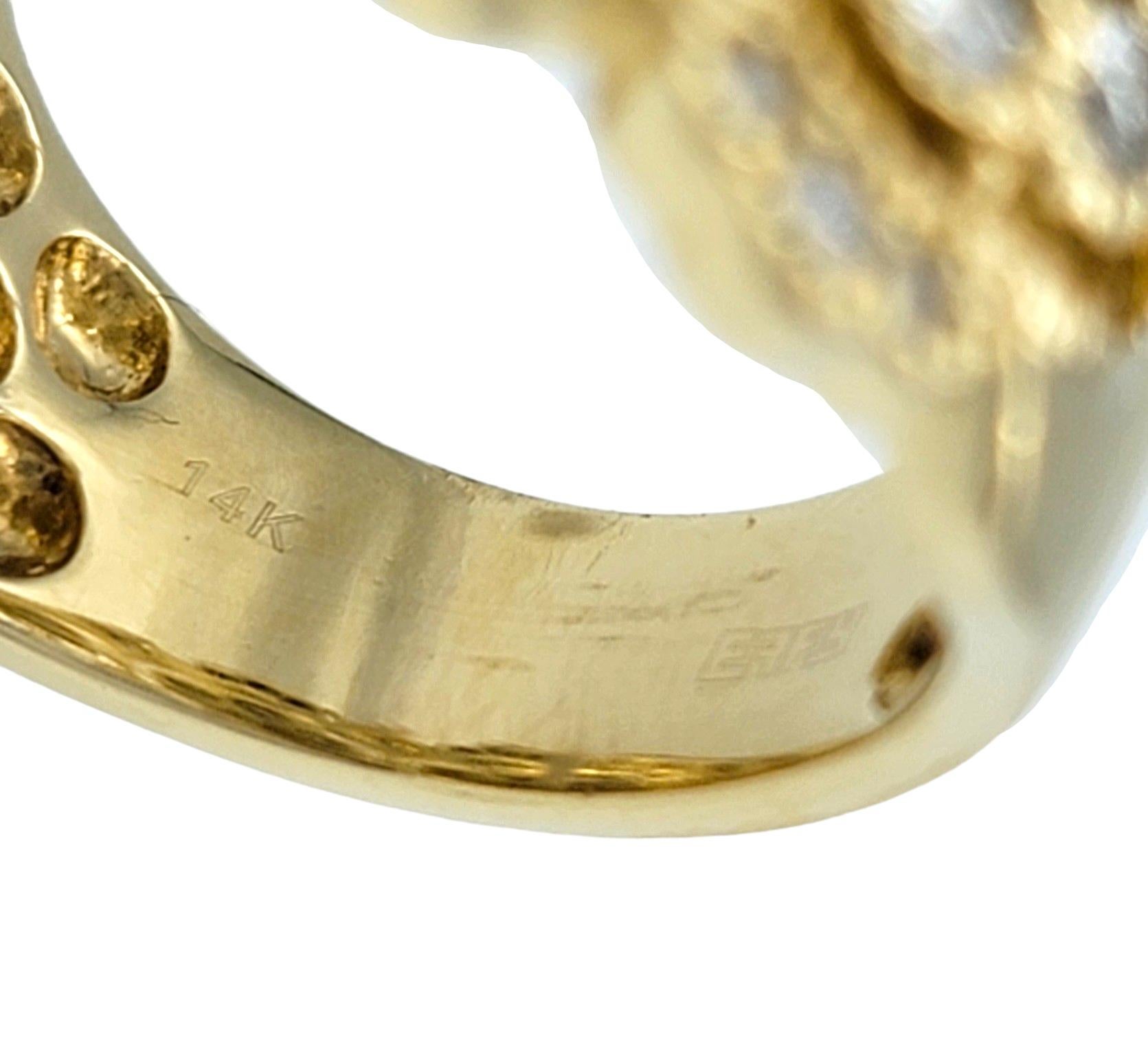 Women's Effy Flower Motif Diamond Band Ring with Milgrain Design in 14 Karat Yellow Gold For Sale