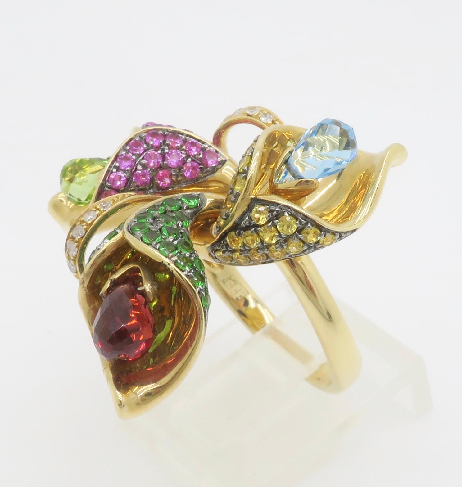 EFFY Gemstone & Diamond Flower Ring 7