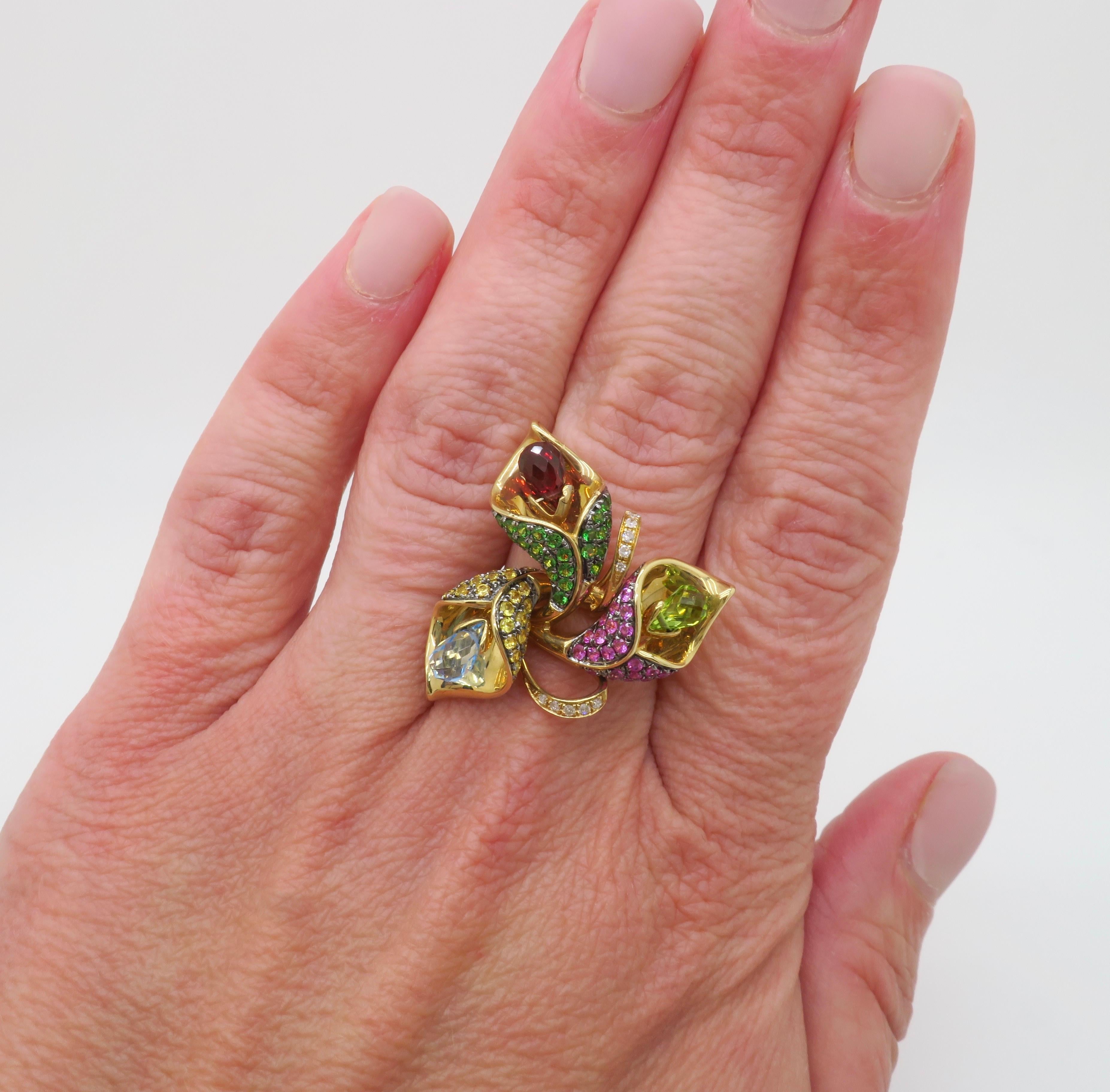 EFFY Gemstone & Diamond Flower Ring 10
