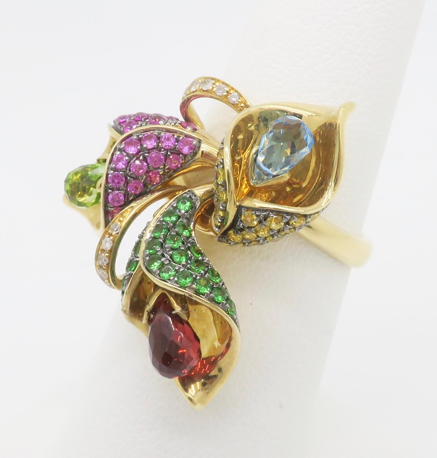 Briolette Cut EFFY Gemstone & Diamond Flower Ring
