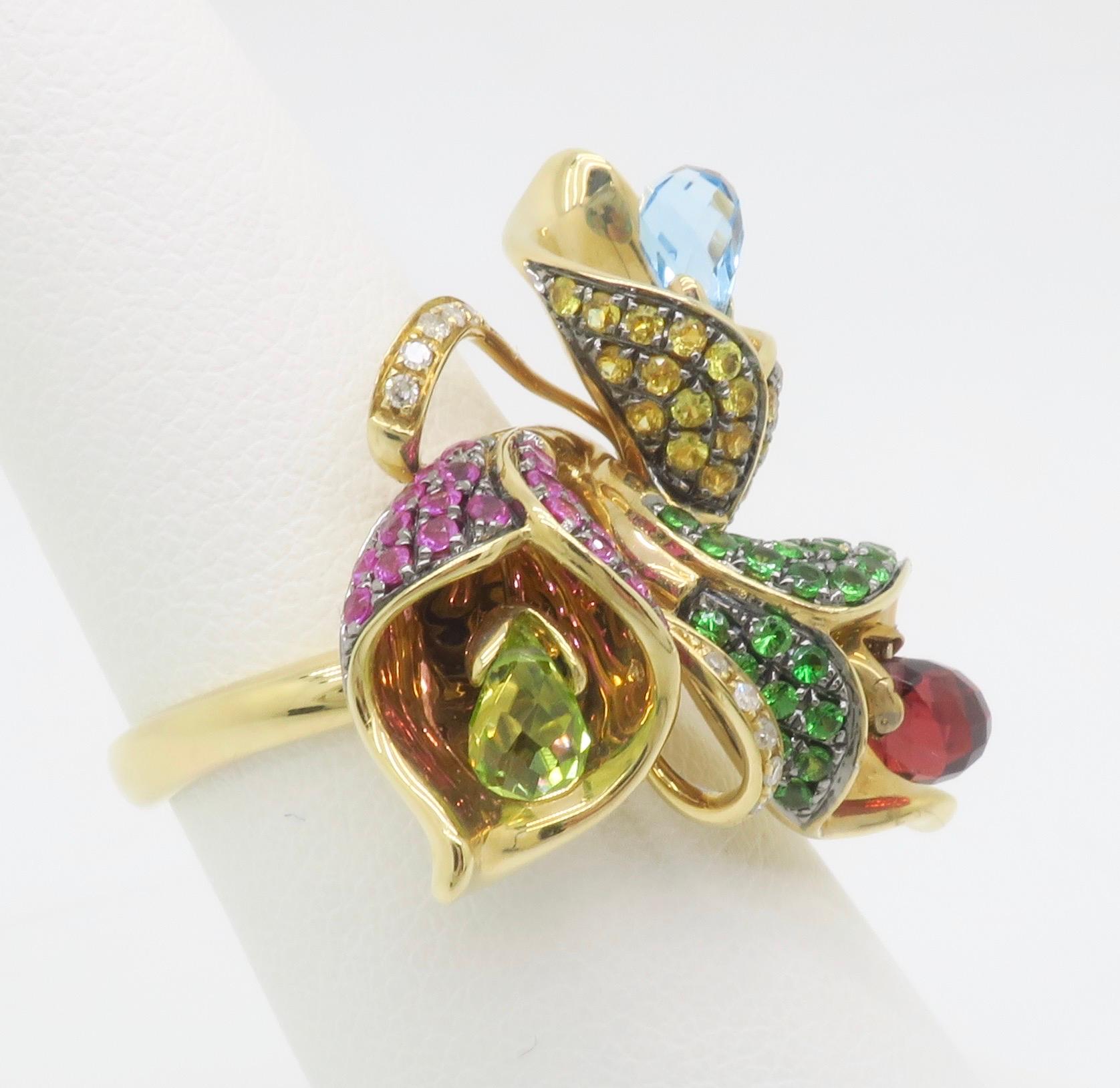 EFFY Gemstone & Diamond Flower Ring In New Condition In Webster, NY