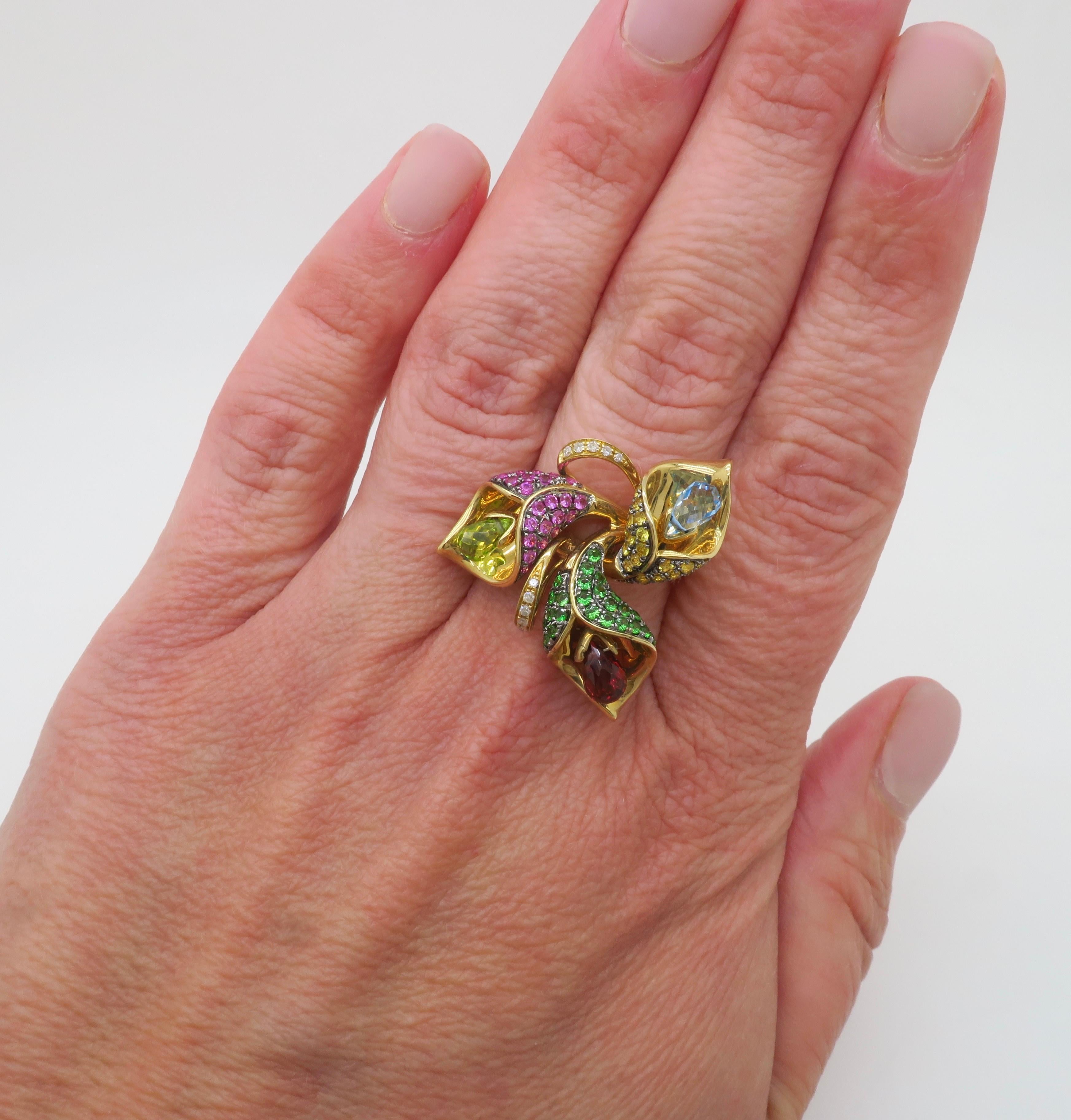 Women's EFFY Gemstone & Diamond Flower Ring