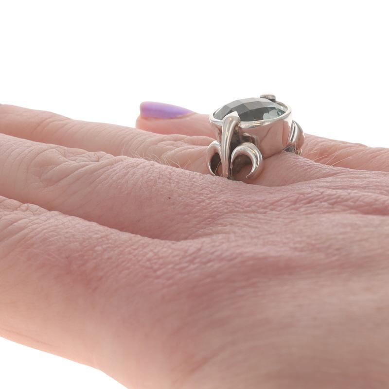 EFFY Green Amethyst Cocktail Solitaire Ring Sterling925 Oval 4.50ct Fleur-de-lis Damen im Angebot