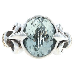 EFFY Green Amethyst Cocktail Solitaire Ring Sterling925 Oval 4.50ct Fleur-de-lis