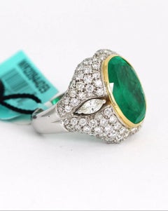 Effy Hematian 12.66 Carat Colombian Emerald Cocktail Ring with Diamonds 18k Gold