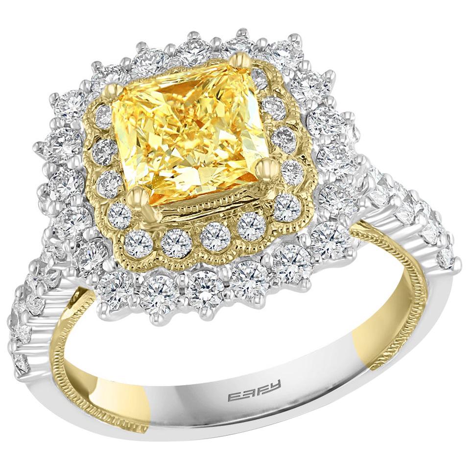 Effy Hematian 18 Karat 2-Tone Gold, White and Yellow Diamond Ring For Sale