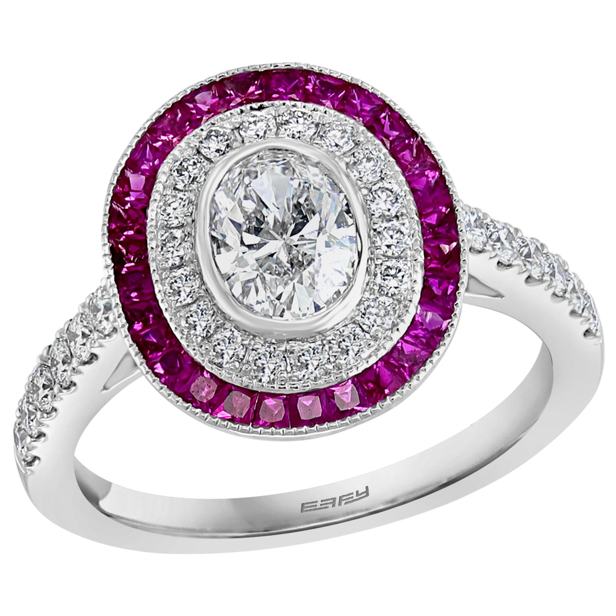 Effy Hematian 18 Karat White Gold Diamond and Pink Sapphire Ring For Sale