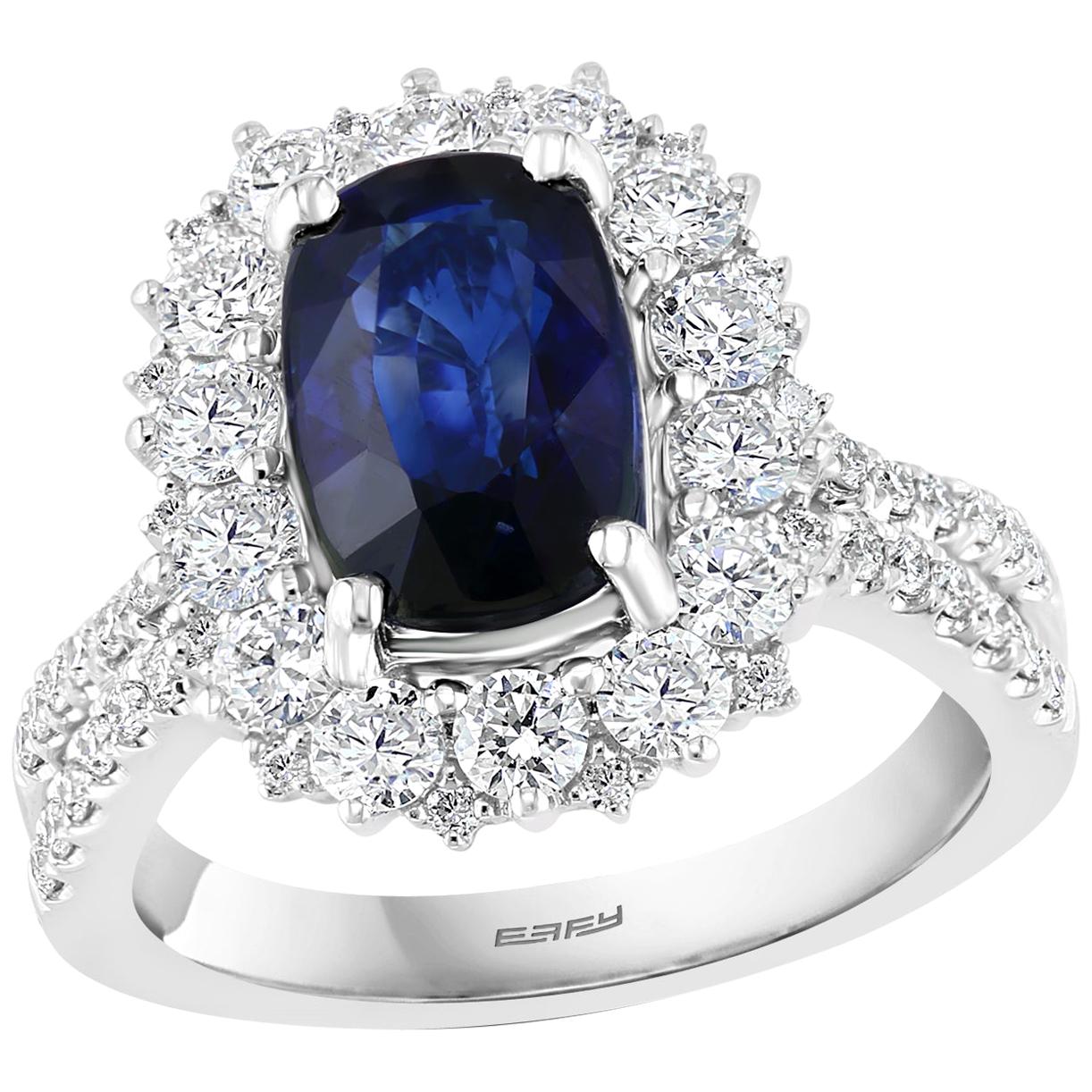 Effy Hematian 18 Karat White Gold Diamond and Sapphire Victorian Ring For Sale