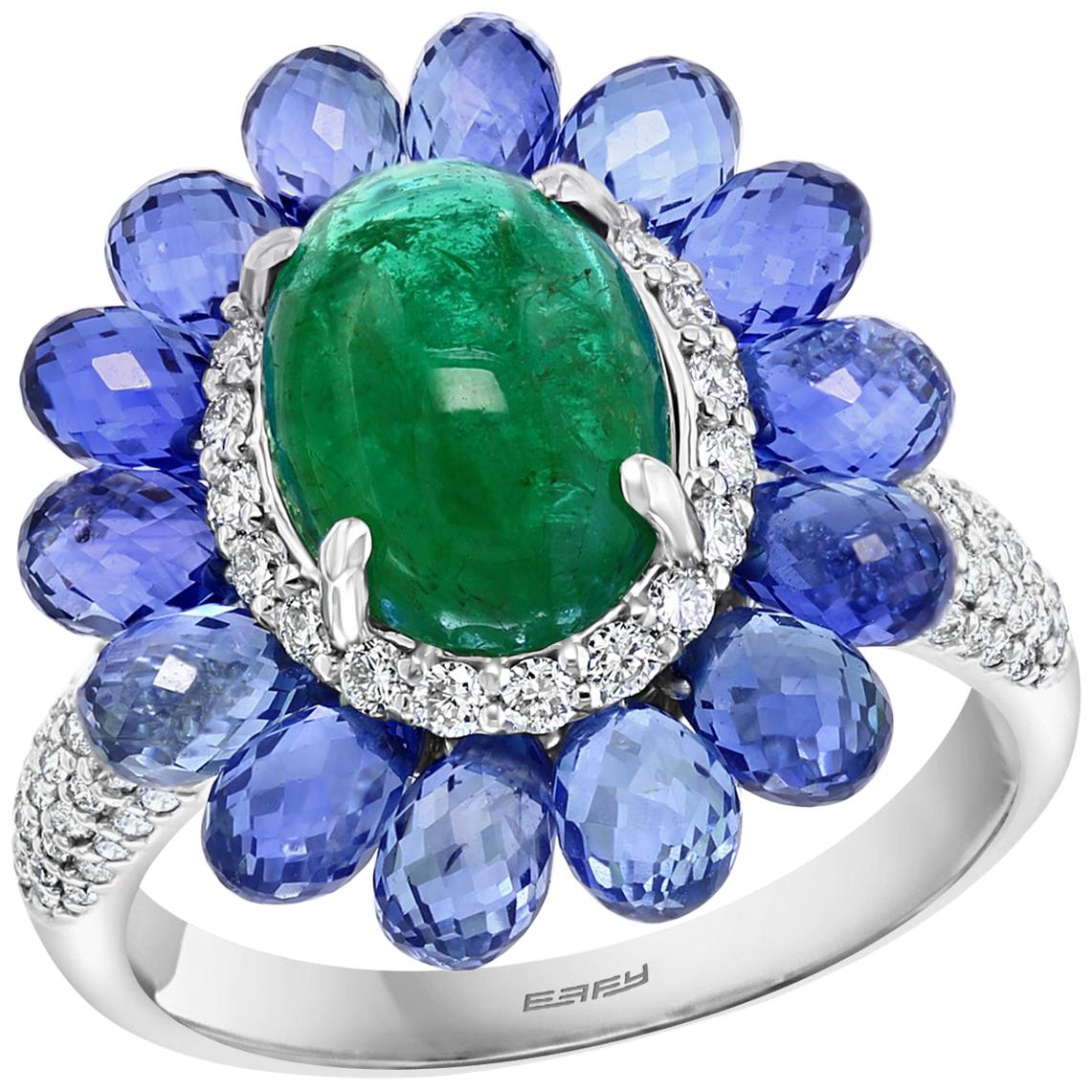 Effy Hematian 18 Karat White Gold Diamond, Sapphire and Emerald Victorian Ring For Sale