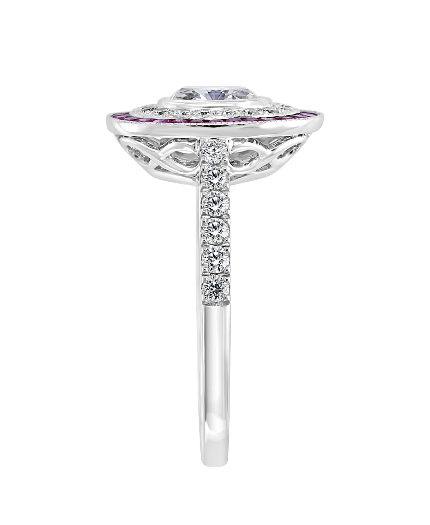 Art Deco Effy Hematian 18 Karat White Gold Diamond and Pink Sapphire Ring For Sale