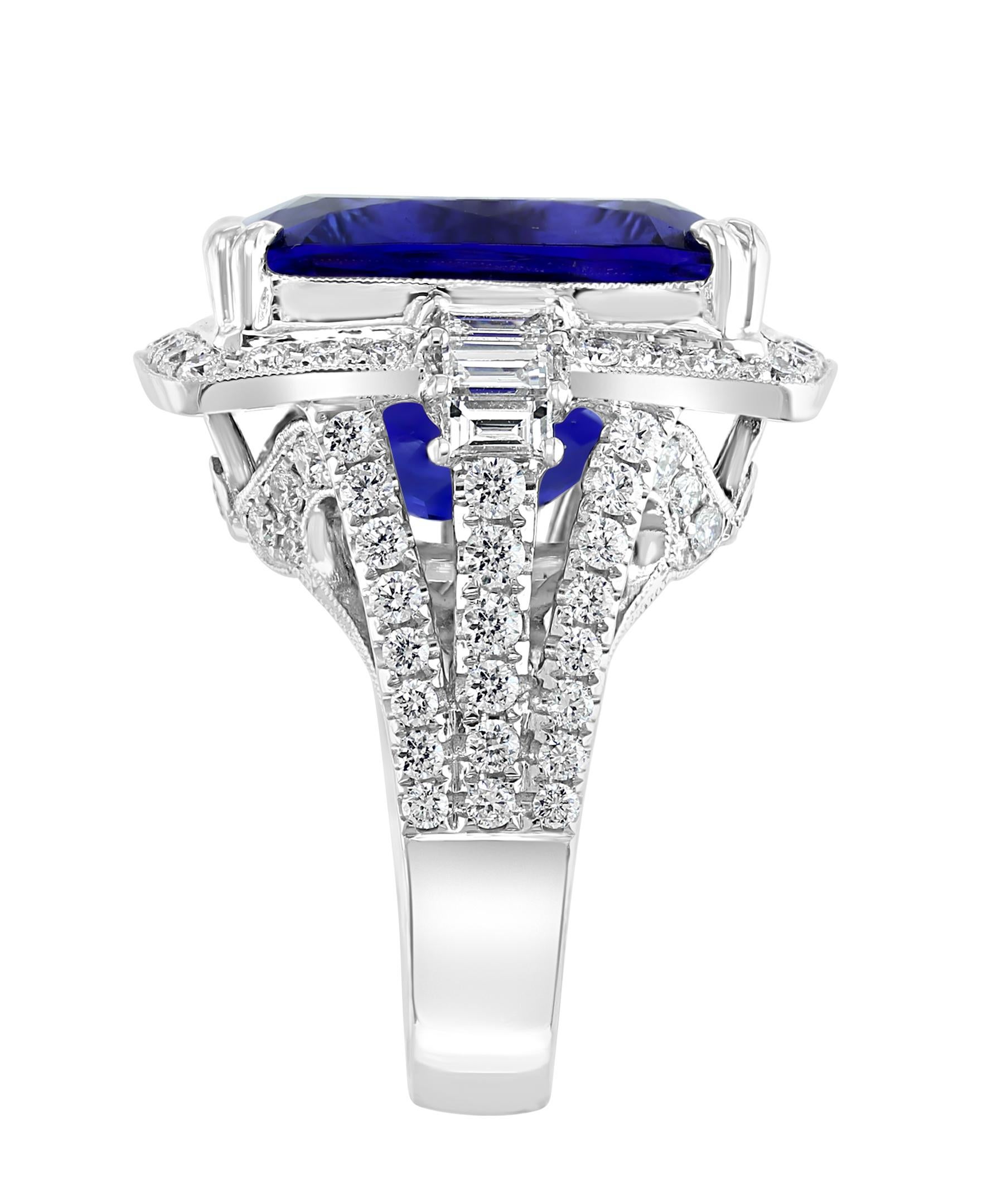 Modern Effy Hematian 18 Karat White Gold Diamond and Tanzanite Art Deco Style Ring For Sale