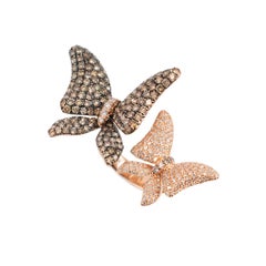 Effy Limited Edition 14K Rose Gold Brown & White Diamond Butterfly Cocktail Ring (bague de cocktail papillon en or rose brun et diamants blancs)