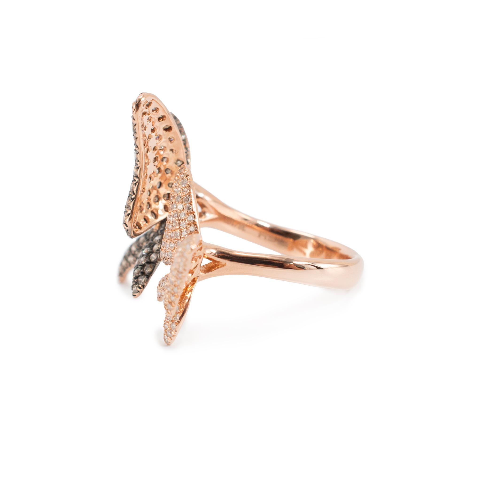 Taglio rotondo Effy Anello Cocktail con Farfalla in Oro Rosa 14K e Diamanti Bianchi in Edizione Limitata in vendita