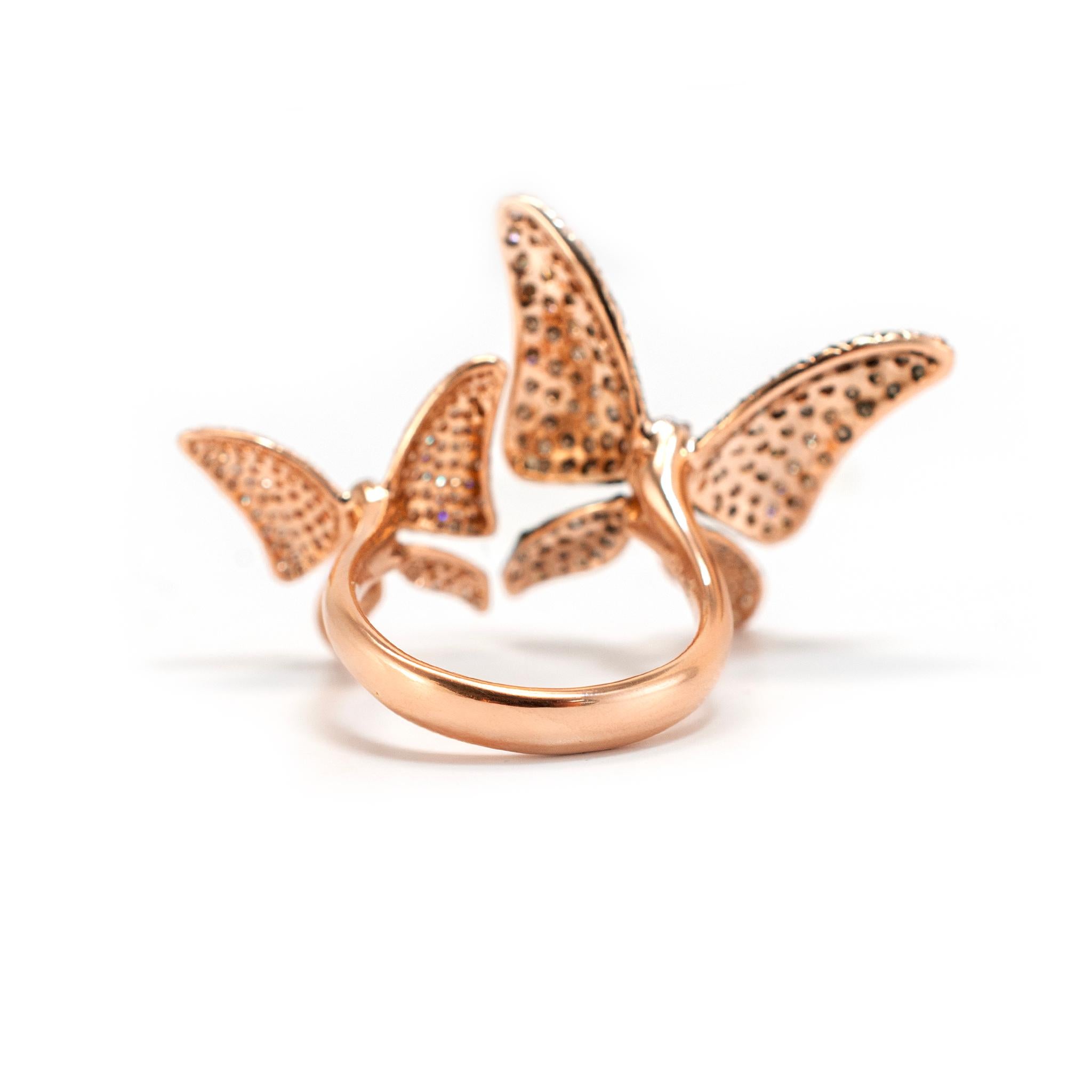 Donna Effy Anello Cocktail con Farfalla in Oro Rosa 14K e Diamanti Bianchi in Edizione Limitata in vendita