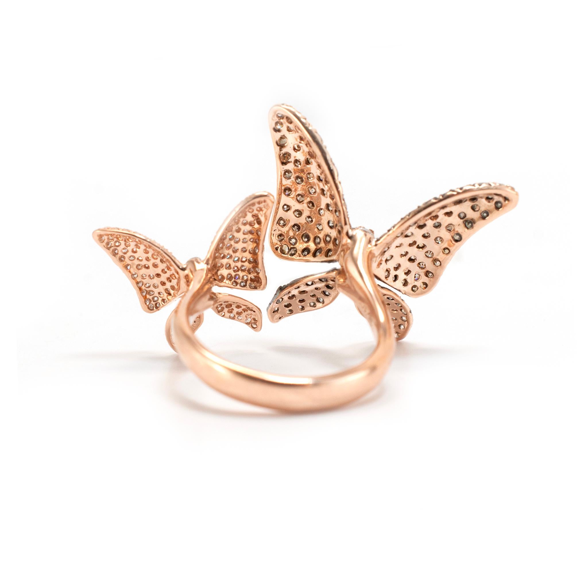Effy Anello Cocktail con Farfalla in Oro Rosa 14K e Diamanti Bianchi in Edizione Limitata in vendita 1